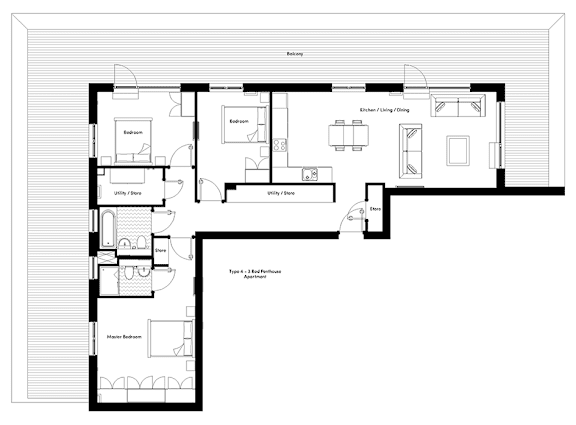 Floor Plan  3 Bedroom Apartment Citywest Quarter