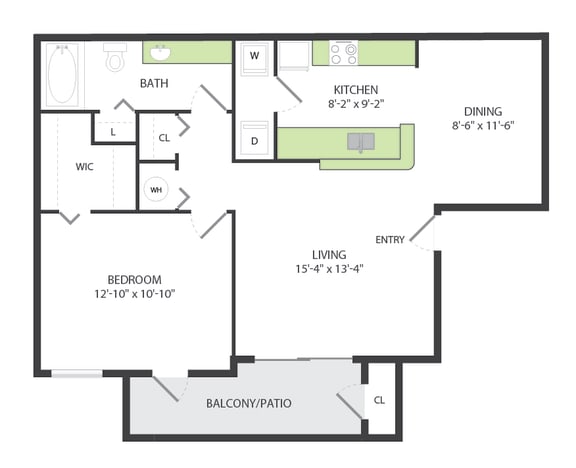 689 Square Foot 1 Bedroom 1 Bath A1 Floor Plan at The Preserve at Westchase in Tampa, FL