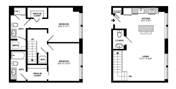 B3BX Floor Plan at Allied Harbor Point, Baltimore, 21231
