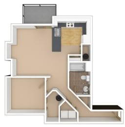 1 Bedroom, 1 Bathroom Floor Plan