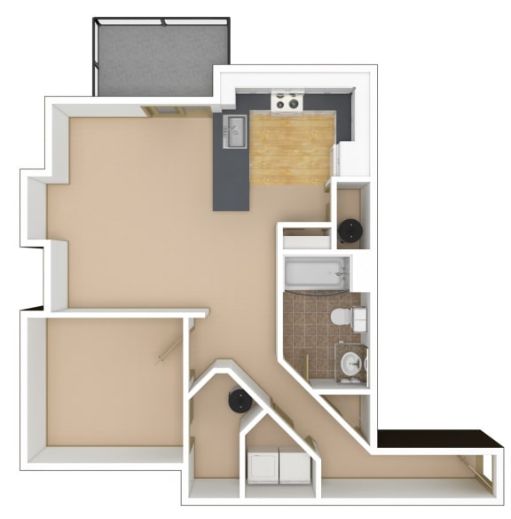 1 Bedroom, 1 Bathroom Floor Plan