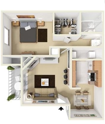A3 - 1 bedroom 1 bath Floor Plan at Aviare Place, Midland