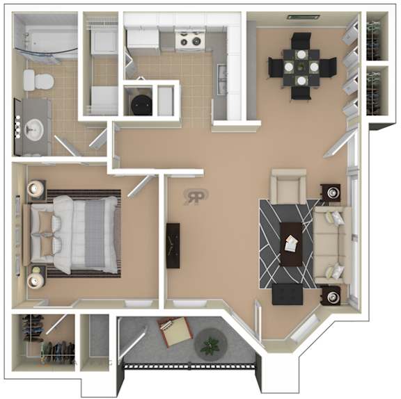 a typical floor plan of a 1 bedroom apartment