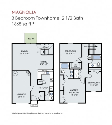 Floor Plan  Magnolia - 3 Bedroom Townhome w Garage