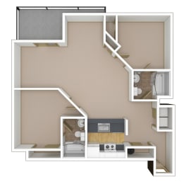 2 Bedroom, 2 Bathroom Floor Plan