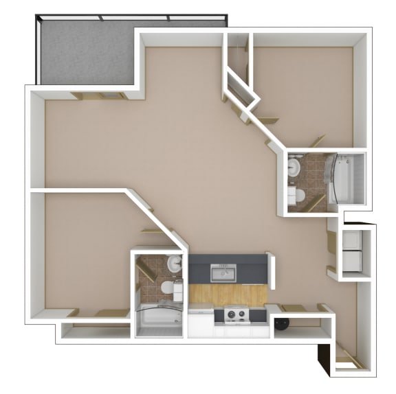 2 Bedroom, 2 Bathroom Floor Plan