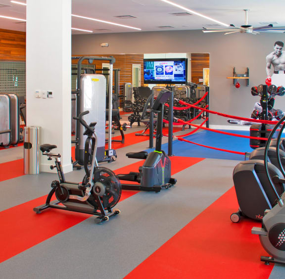 a gym with weights and other exercise equipment in a wellness center