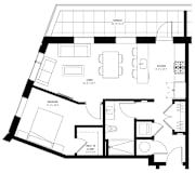 1 bed 1 bath floor plan T at Glassworks, Philadelphia, PA, 19122