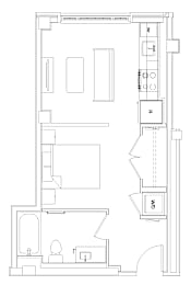 A floor plan for Madison House Studio Apartment 407 with 466 square feet.