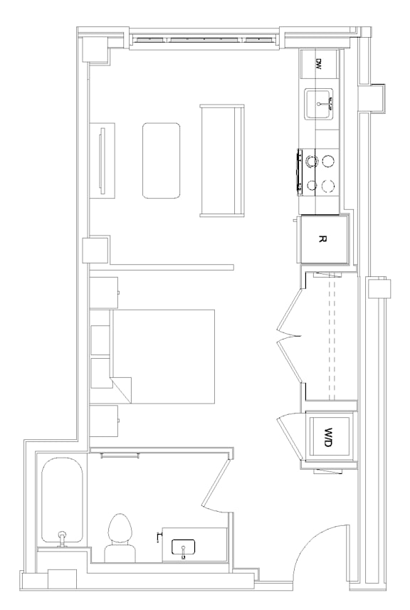 A floor plan for Madison House Studio Apartment 407 with 466 square feet.
