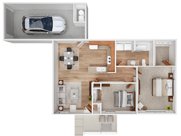 Floor Plan  A floor plan of a house with a garage and a car.