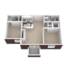 an image of a floor plan with two bedrooms and two baths