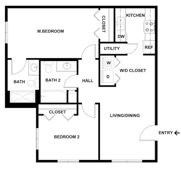 2D Floor Plan Image for 2 bed, 2 bath apartment at Jefferson Park in Liberty