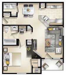 The Brixton (1 Bed / 1 Bath / Sunroom or Patio) Floor Plan at Brittany Commons Apartments, Spotsylvania, VA, 22553