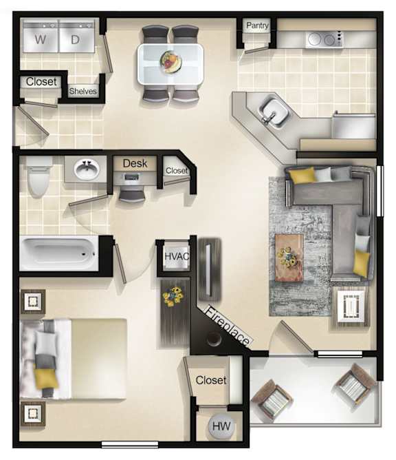 The Brixton (1 Bed / 1 Bath / Sunroom or Patio) Floor Plan at Brittany Commons Apartments, Spotsylvania, VA, 22553