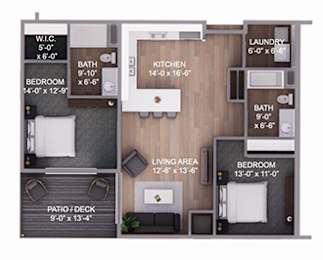  Floor Plan 2 Bedroom 2 Bath