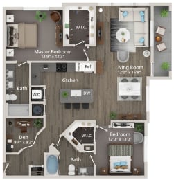 1394 Square-Feet B3 2 bed 2 bath Floorplan  at Allure on the Parkway, Lake Mary, 32746