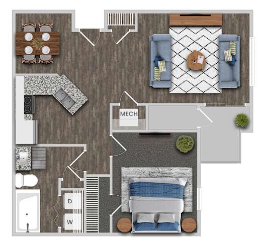 Floor Plan  1B1B Floor Plan at Magnolia Pointe, Georgia, 30096