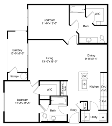 Two Bedroom B3 Floor Plan