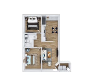  Floor Plan 2 Bed, 1 Bath Classic