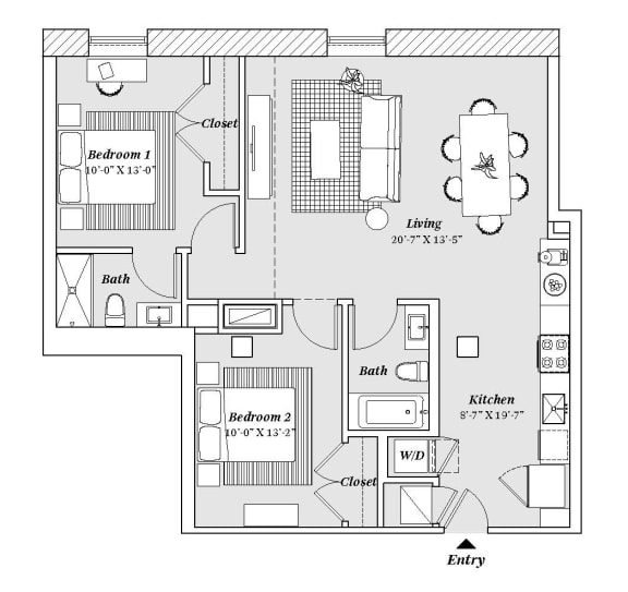 3 bed 2 bath C1 Floor Plan at 99 Front, Tennessee, 38103