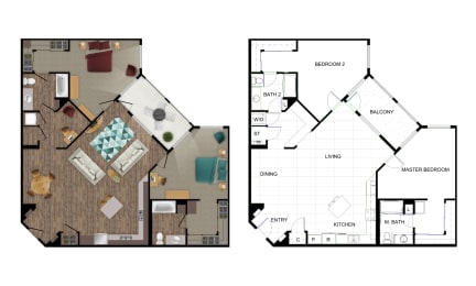 Floor Plan  two floor plans of a living room and a floor plan of a bedroom