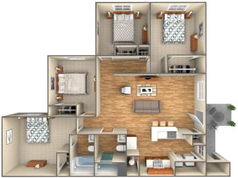 Floor Plan  4 Bedroom floor plan at Carolina Pines Apartments, Conway, South Carolina