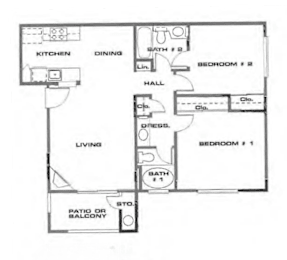  Floor Plan 2BR, 2BA - Type C