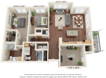 3 bed 2 bath floor plan B at Preserve at Peachtree Shoals 55+ Apartments, Dacula, GA, 30019