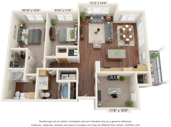 Floor Plan  3 bed 2 bath floor plan B at Preserve at Peachtree Shoals 55&#x2B; Apartments, Dacula, GA, 30019