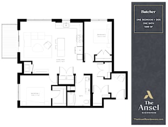 Butcher floorplan, one bedroom plus den floorplan at The Ansel Residences in Vadnais Heights, Minnesota