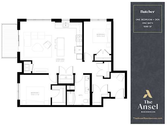 Butcher floorplan, one bedroom plus den floorplan at The Ansel Residences in Vadnais Heights, Minnesota