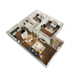 a floor plan of a house with a bedroom and a living room
