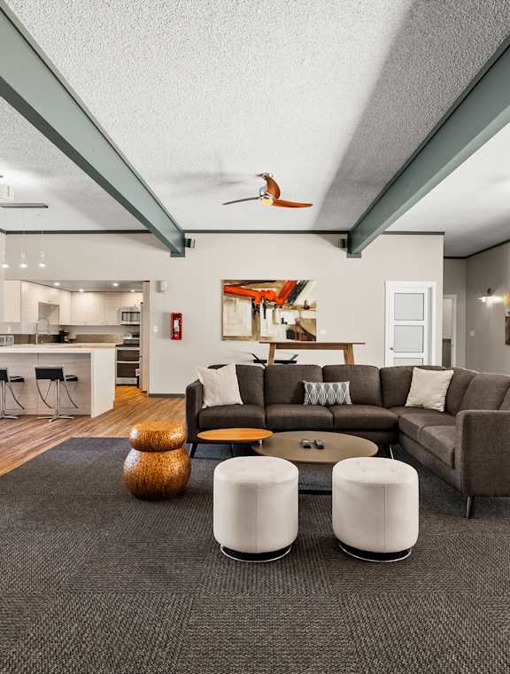 a living room with a couch and a table