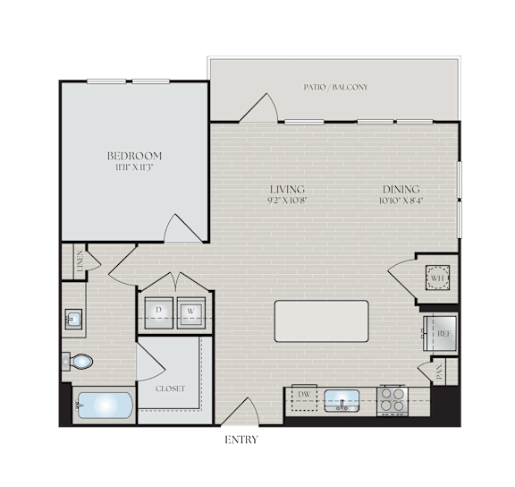 A floor plan of a property with a living room, dining room, kitchen, and two bathrooms.
