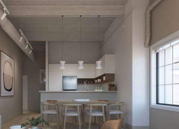 a living room and kitchen in a small apartment at East 4th Street, Ohio, 44115