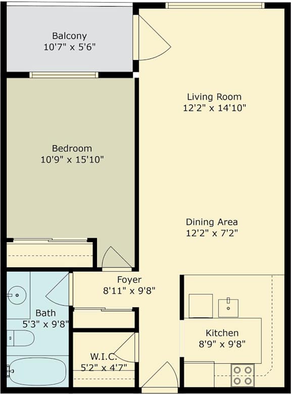 A floor plan for a rental apartment at 1300 Arguello Street, Unit 4, Redwood City, Ca 94063 is displayed.