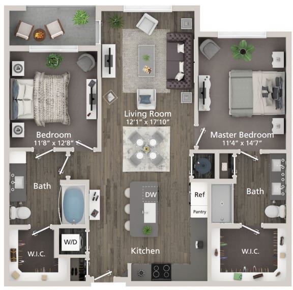 1126 Square-Feet B2 2 bed 2 bath Floorplan  at Allure on the Parkway, Lake Mary, 32746