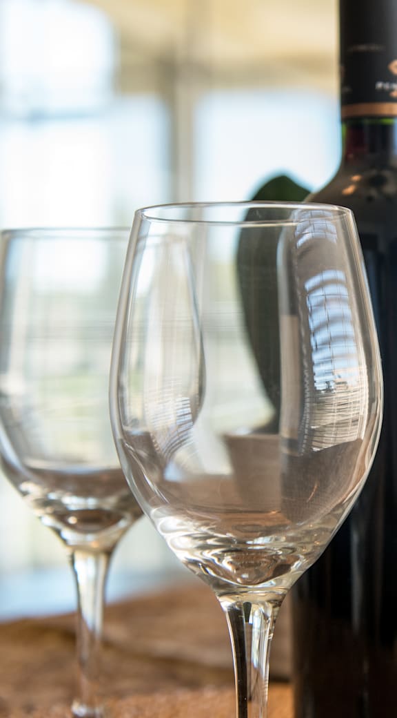 Bottle of wine and two glasses at Reserve at Romeoville, Romeoville, IL, 60446