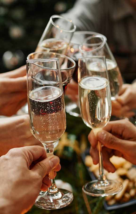 A group of people toasting with champagne glasses.