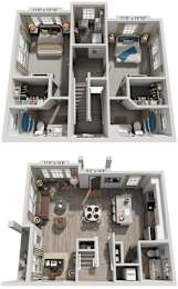 2 Bed 2.5 Bath Floor Plan | 1,534 Sq. Ft. at The Louis Apartment Flats, Kentucky, 40241