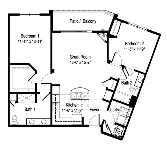 N2 Floor Plan at Poplar Creek Apartments, Wisconsin, 53045
