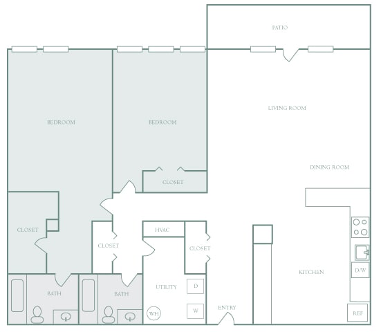 Harbor Hill Apartments floor plan B13 - 2 bed 2 bath - 2D