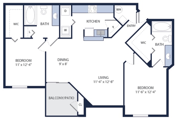 1097 Square-Feet 2 Bed 2 Bath B3 Floor Plan at Tuscany Bay Apartments, Tampa, 33626