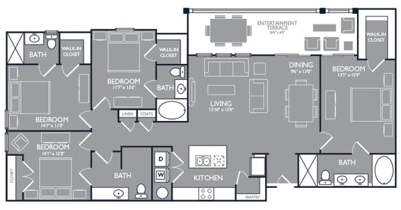 Four Bed For Bath Floor Plan at Towers at Spring Creek, Texas