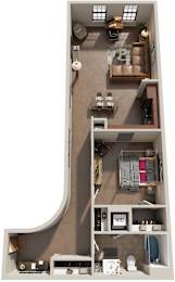 1 Bed 1 Bath Floor Plan | 857 Sq. Ft. at Mayton Transfer Lofts in Virginia 23803