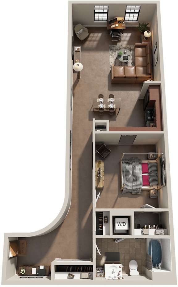 1 Bed 1 Bath Floor Plan | 857 Sq. Ft. at Mayton Transfer Lofts in Virginia 23803
