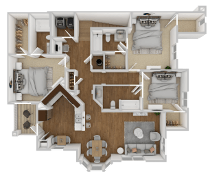 3 Bed, 3 Bath  Floorplan at The Retreat Apartment Homes in Williston, ND