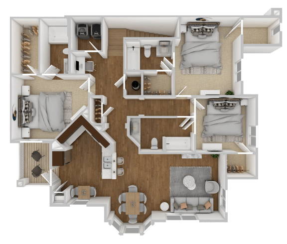 3 Bed, 3 Bath  Floorplan at The Retreat Apartment Homes in Williston, ND