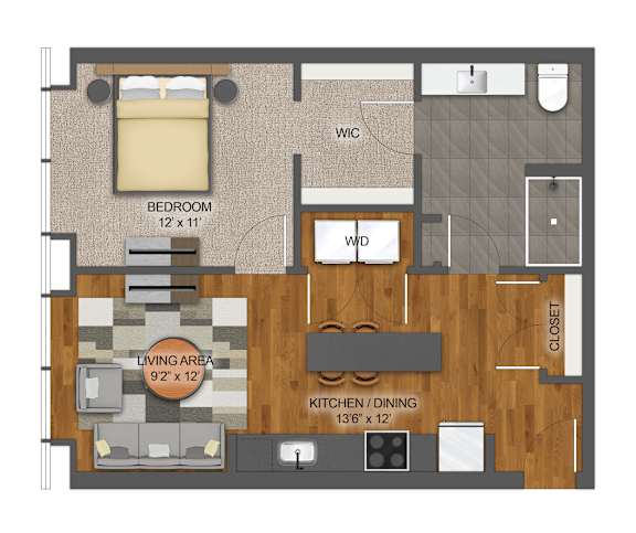 1Bd 1Bth A Floor Plan at Stella St. Paul Apartments, Minnesota, 55102
